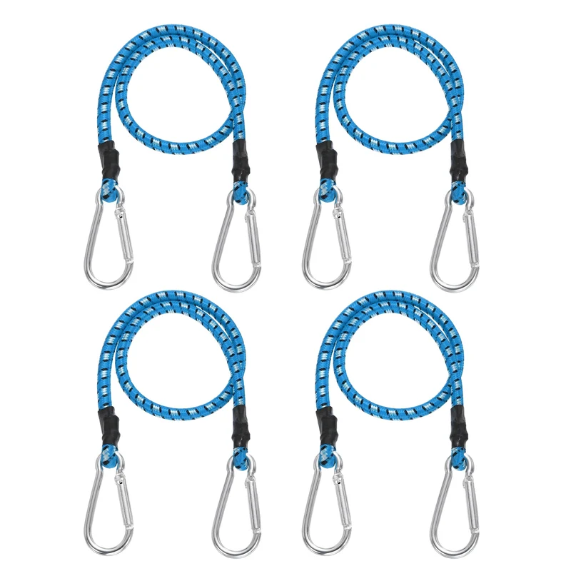 4 Pcs 2ft Elastic Bungee Cords with Carabiners Outdoor Bungee Cords Blue