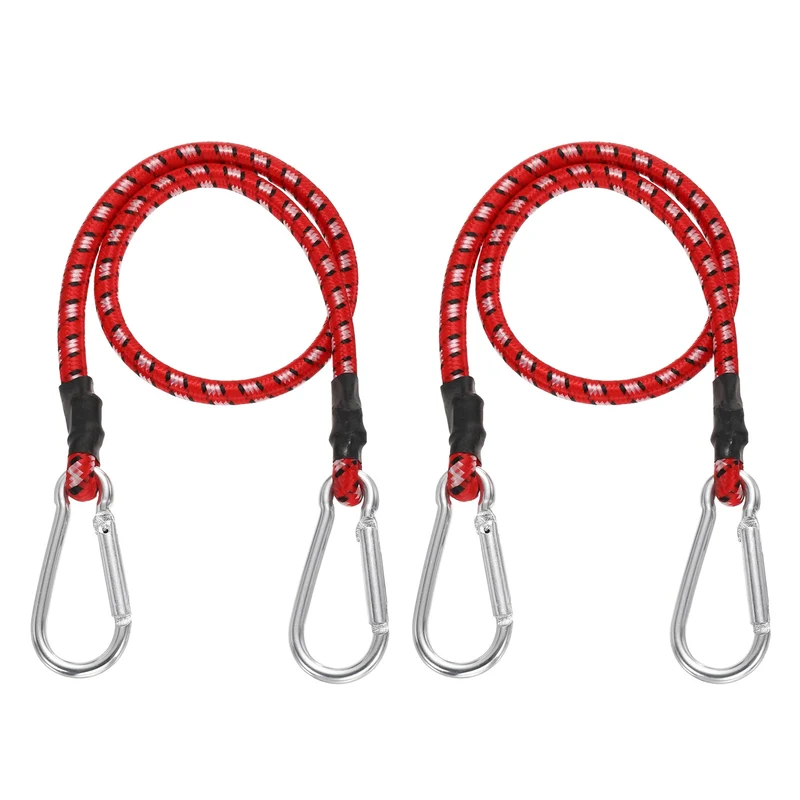 2 Pcs 2ft Elastic Bungee Cords with Carabiners Outdoor Bungee Cords Red