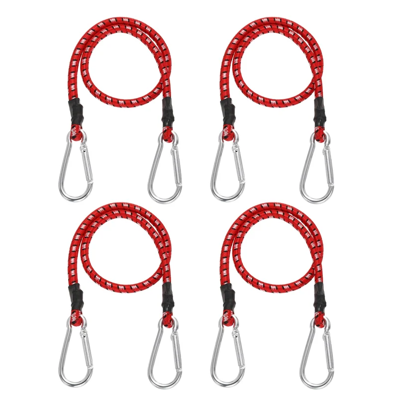 4 Pcs 2ft Elastic Bungee Cords with Carabiners Outdoor Bungee Cords Red