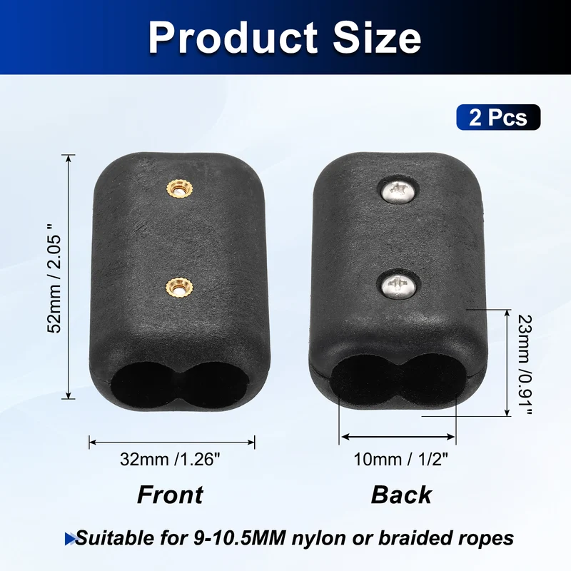 2pcs 1/2 Inch Reusable Rope Clamp for 9-10.5mm Nylon Braided Cord Double Hole