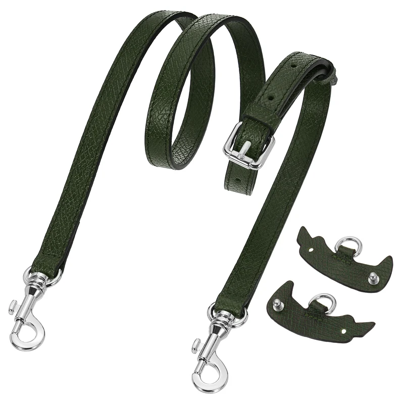 1Set Leather Bag Strap, 37.4"-45.3" Crossbody Straps (Dark Green, Silver Buckle)
