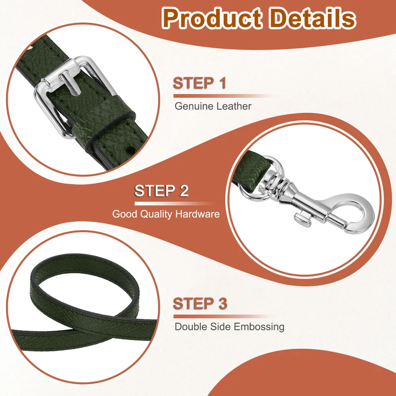 1Set Leather Bag Strap, 37.4"-45.3" Crossbody Straps (Dark Green, Silver Buckle)