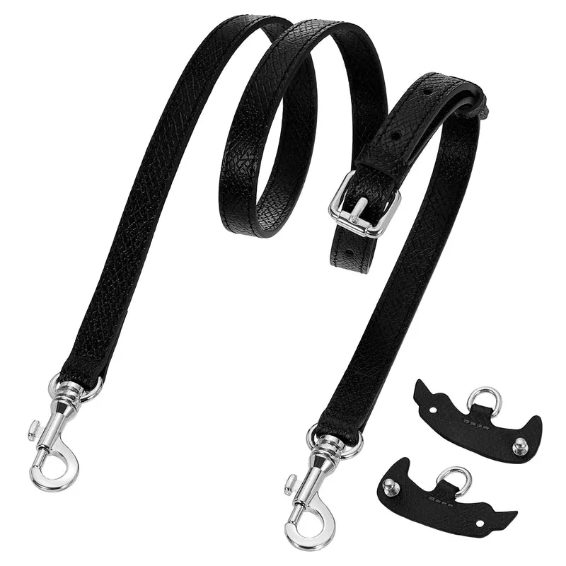 1Set Leather Bag Strap, 37.4"-45.3" Crossbody Straps (Black, Silver Buckle)