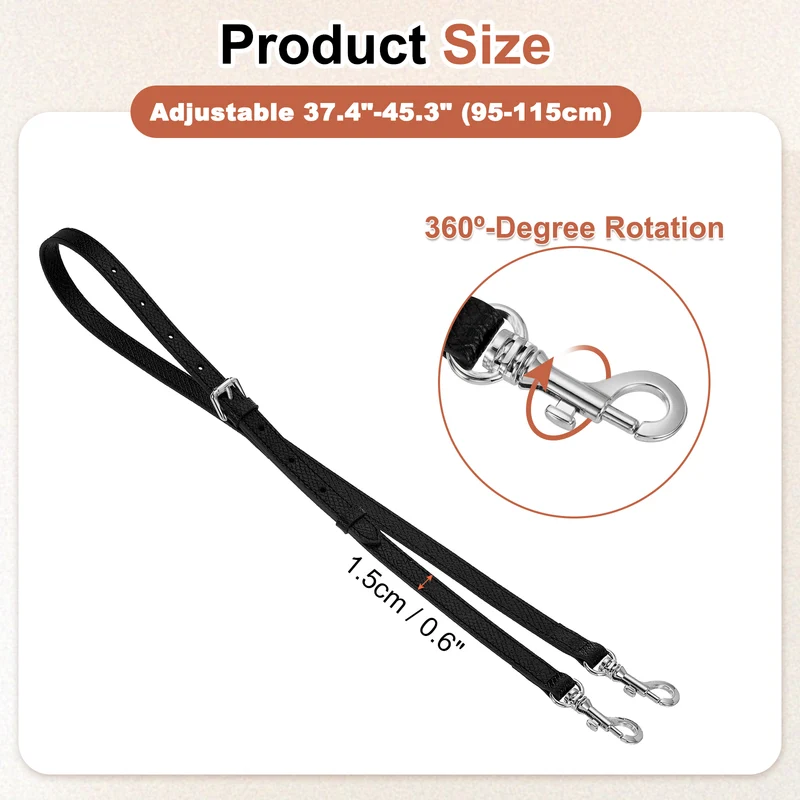 1Set Leather Bag Strap, 37.4"-45.3" Crossbody Straps (Black, Silver Buckle)