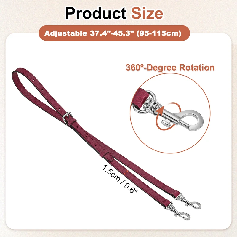 Leather Bag Strap, 37.4"-45.3" Crossbody Straps (Wine Red, Silver Buckle)