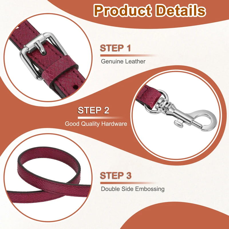 Leather Bag Strap, 37.4"-45.3" Crossbody Straps (Wine Red, Silver Buckle)