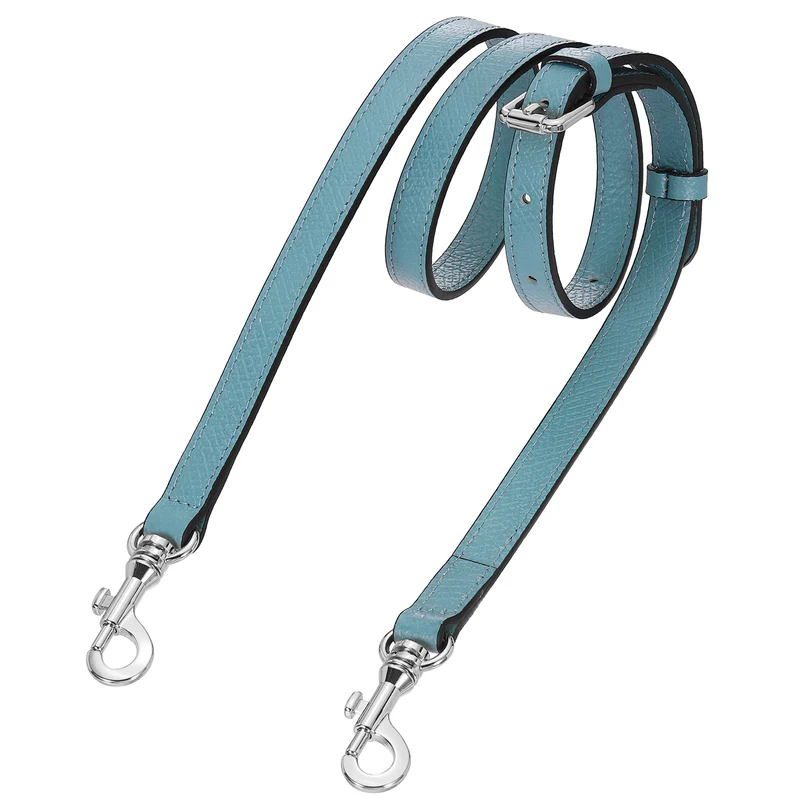 Leather Bag Strap, 37.4"-45.3" Crossbody Straps (Sky Blue, Silver Buckle)