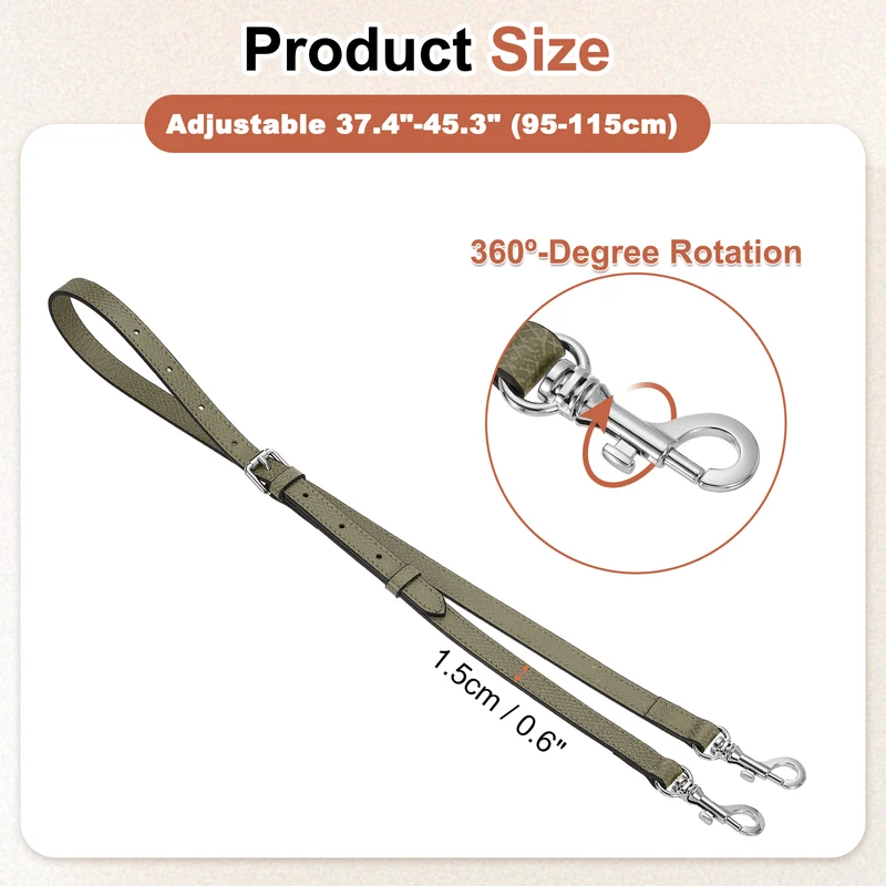 Leather Bag Strap, 37.4"-45.3" Crossbody Straps (Apricot, Silver Buckle)