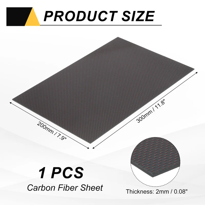1 Pcs 3K Carbon Fiber Sheet 300x200x2mm Board with Red Metallic Threads