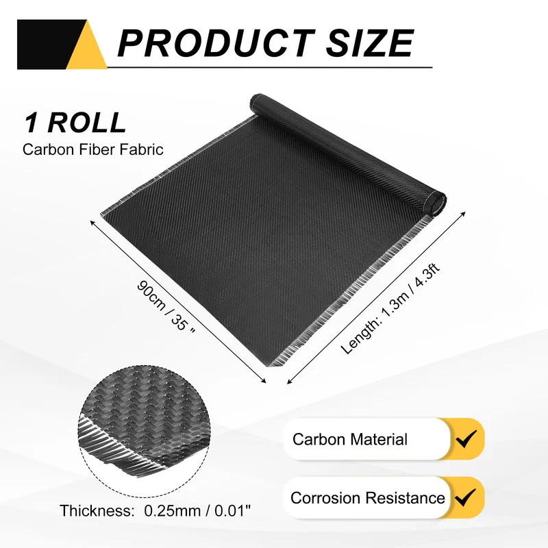 Carbon Fiber Fabric 4.3ft x 35" Cloth Sheet Roll 2x2 Twill Weave 3K 220g Black