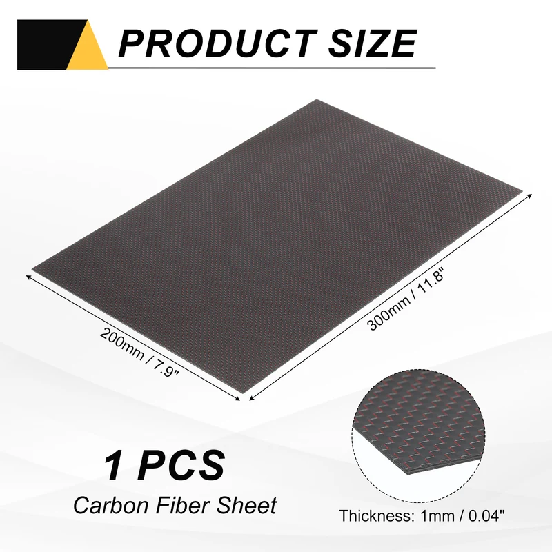 1 Pcs 3K Carbon Fiber Sheet 300x200x1mm Board with Red Metallic Threads