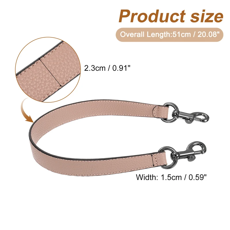 19.29 Inch PU Leather Short Bag Strap with Clasp, Pink, Grey Buckle
