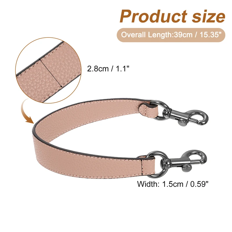14.17 Inch PU Leather Short Bag Strap with Clasp, Pink, Grey Buckle