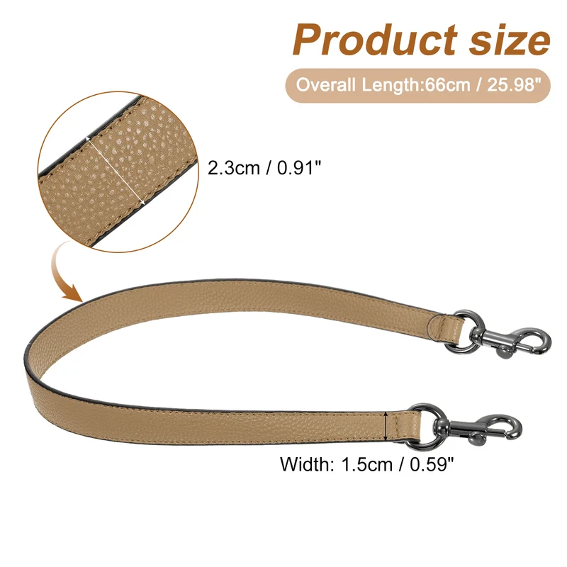 25.59 Inch PU Leather Short Bag Strap with Clasp, Tawny, Grey Buckle