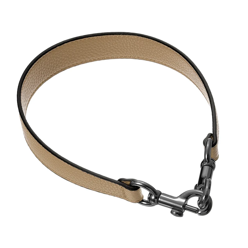 19.29 Inch PU Leather Short Bag Strap with Clasp, Tawny, Grey Buckle