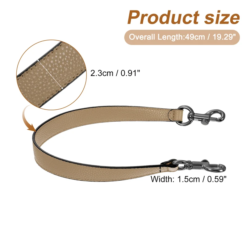19.29 Inch PU Leather Short Bag Strap with Clasp, Tawny, Grey Buckle
