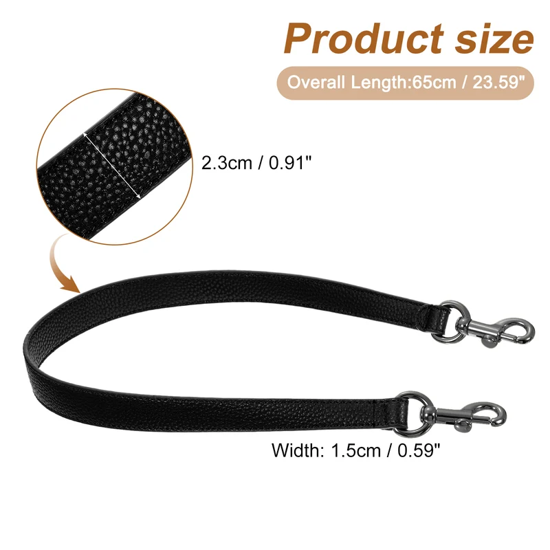 25.59 Inch PU Leather Short Bag Strap with Clasp Black Grey Buckle