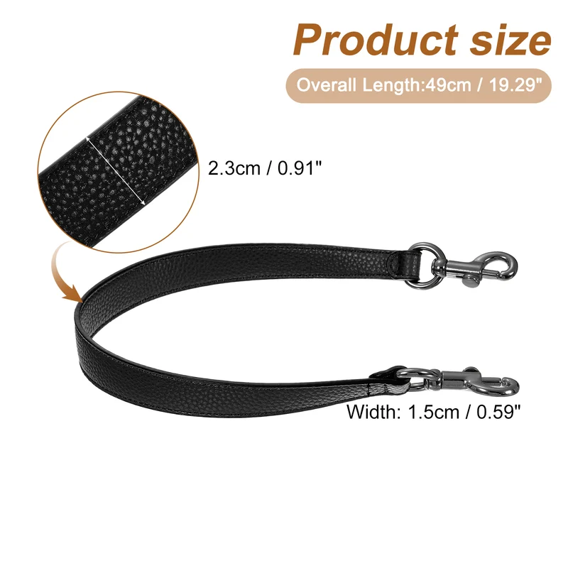 19.29 Inch PU Leather Short Bag Strap with Clasp Black Grey Buckle