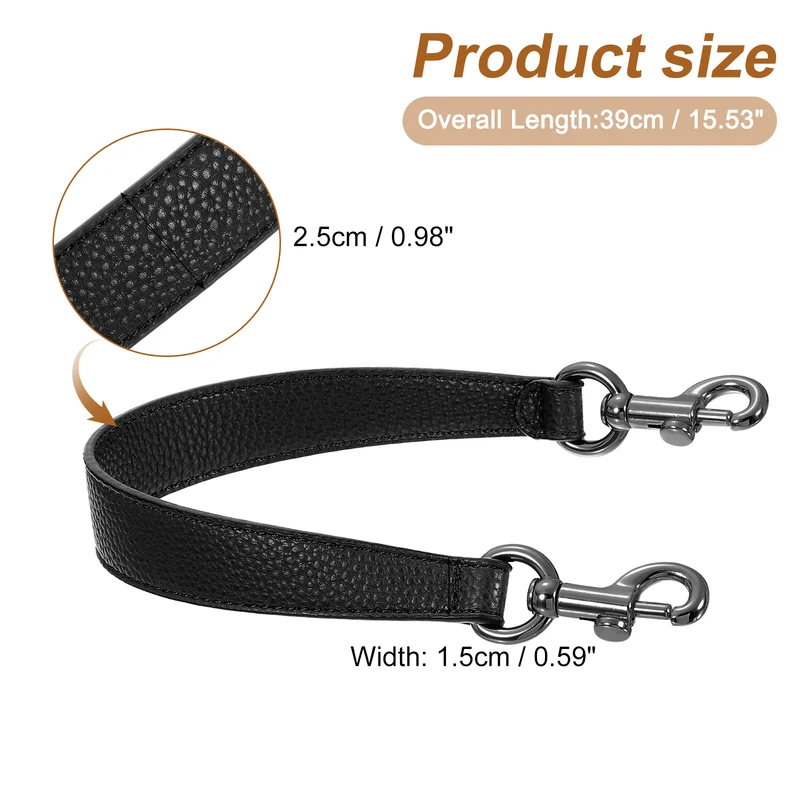 14.17 Inch PU Leather Short Bag Strap with Clasp Black Grey Buckle