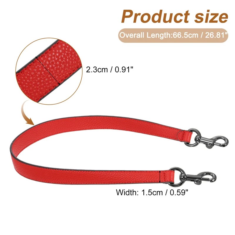 25.59 Inch PU Leather Short Bag Strap with Clasp, Red, Grey Buckle