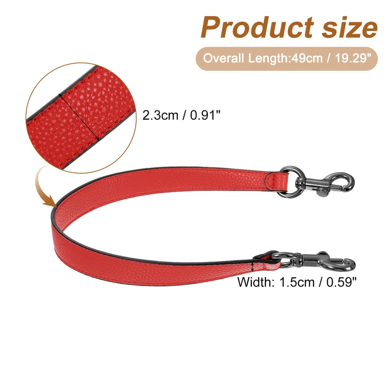 19.29 Inch PU Leather Short Bag Strap with Clasp, Red, Grey Buckle