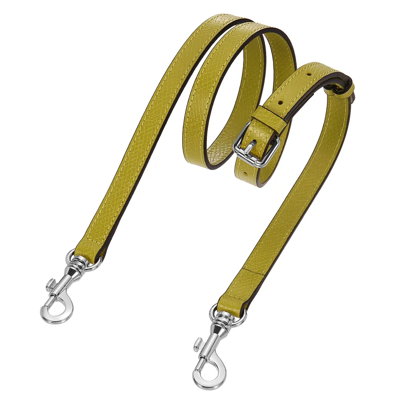 Leather Bag Strap, 37.4"-45.3" Crossbody Straps (Yellow, Silver Buckle)
