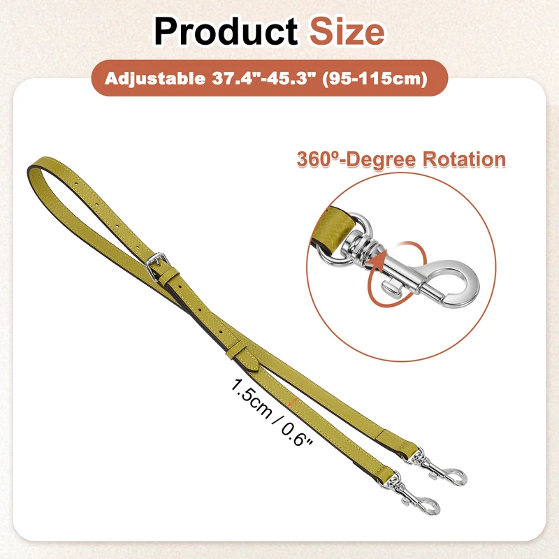 Leather Bag Strap, 37.4"-45.3" Crossbody Straps (Yellow, Silver Buckle)