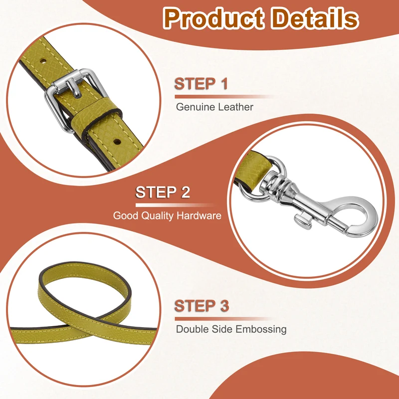 Leather Bag Strap, 37.4"-45.3" Crossbody Straps (Yellow, Silver Buckle)