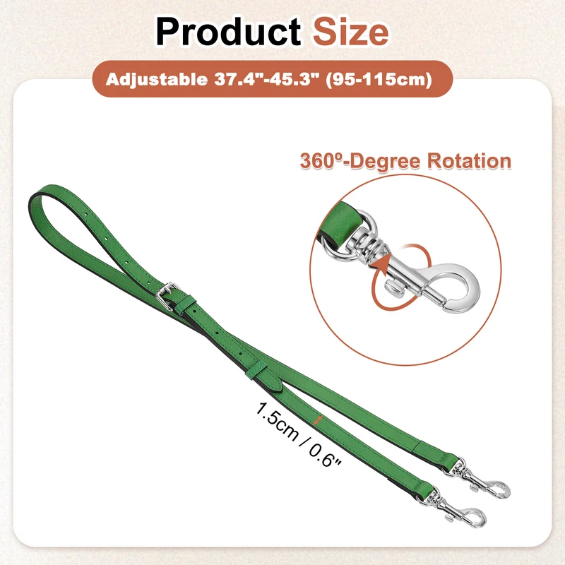 Leather Bag Strap, 37.4"-45.3" Crossbody Straps (Green, Silver Buckle)