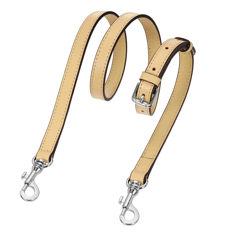 Leather Bag Strap, 37.4"-45.3" Crossbody Straps (Khaki, Silver Buckle)