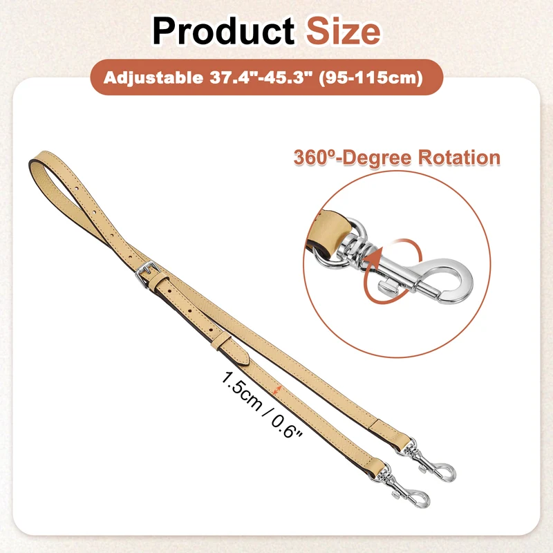 Leather Bag Strap, 37.4"-45.3" Crossbody Straps (Khaki, Silver Buckle)
