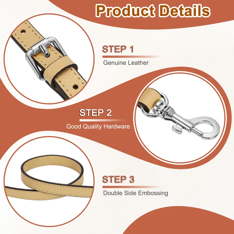 Leather Bag Strap, 37.4"-45.3" Crossbody Straps (Khaki, Silver Buckle)