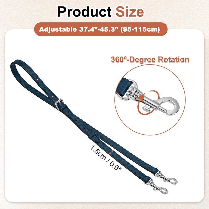 Leather Bag Strap, 37.4"-45.3" Crossbody Straps (Dark Blue, Silver Buckle)