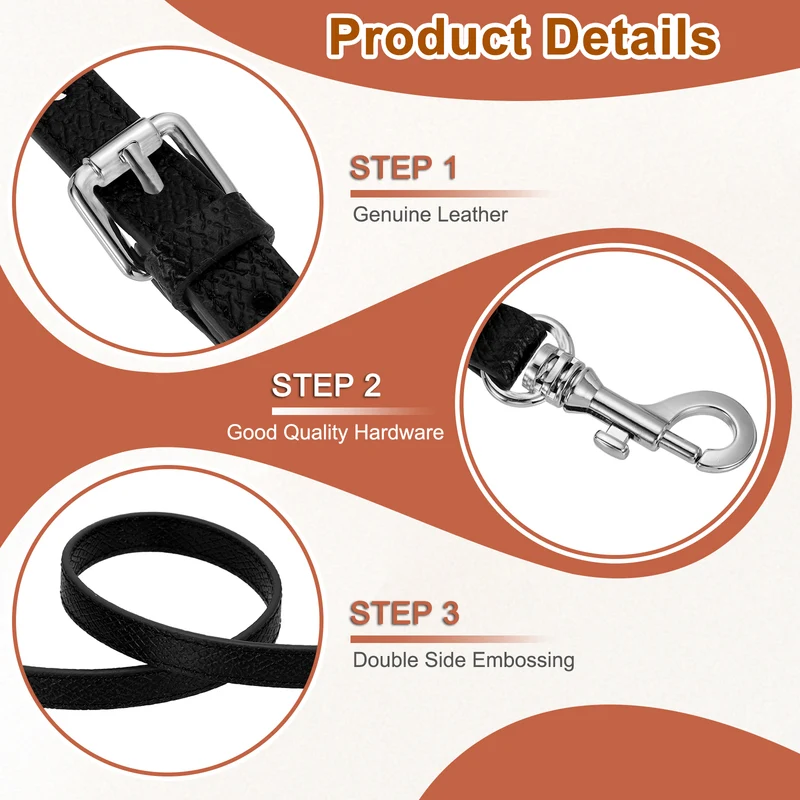 Leather Bag Strap, 37.4"-45.3" Crossbody Straps (Black, Silver Buckle)