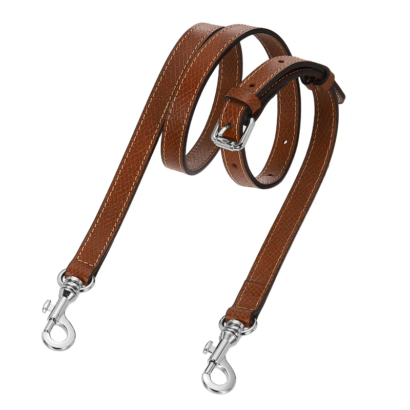 Leather Bag Strap, 37.4"-45.3" Crossbody Straps (Brown, Silver Buckle)