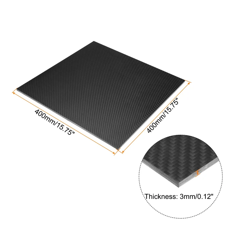 1 Pcs Carbon Fiber Sheet 400x400x3mm Matte Finish Plain Weave Panel Sheet