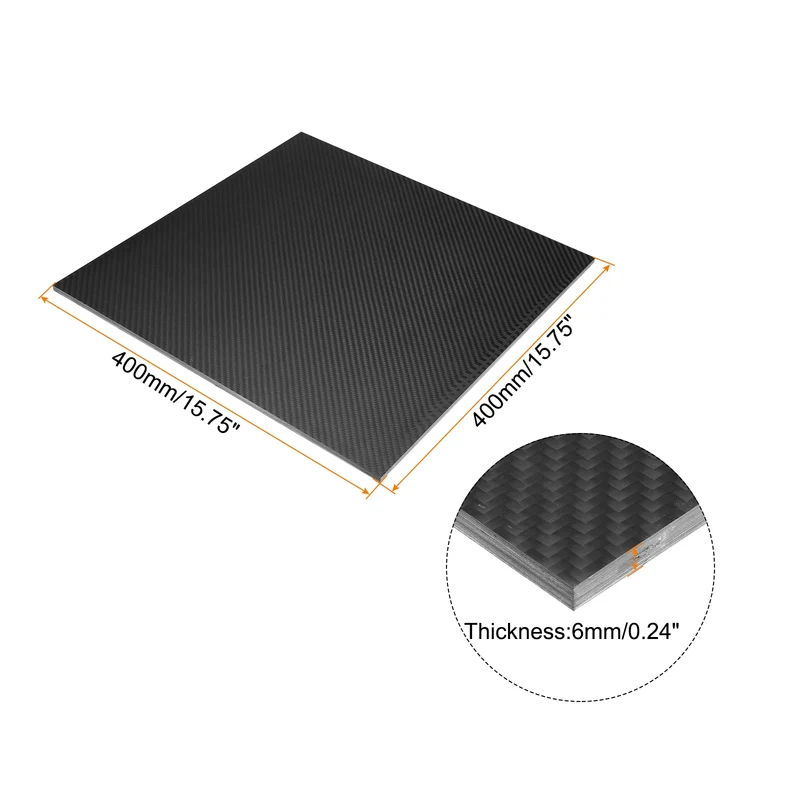 1 Pcs Carbon Fiber Sheet 400x400x6mm Matte Finish Plain Weave Panel Sheet