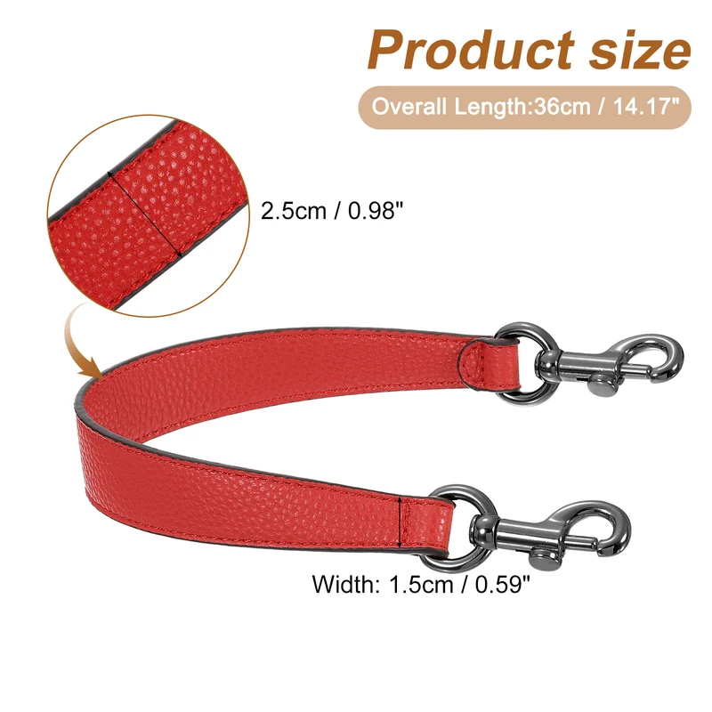14.17 Inch PU Leather Short Bag Strap with Clasp, Red, Grey Buckle