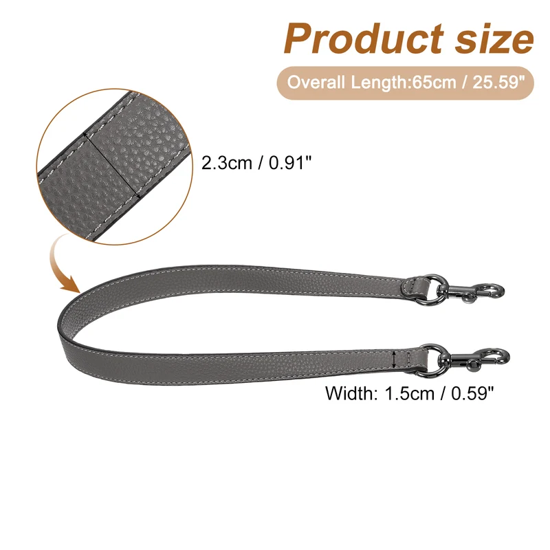 25.59 Inch PU Leather Short Bag Strap with Clasp, Grey, Grey Buckle
