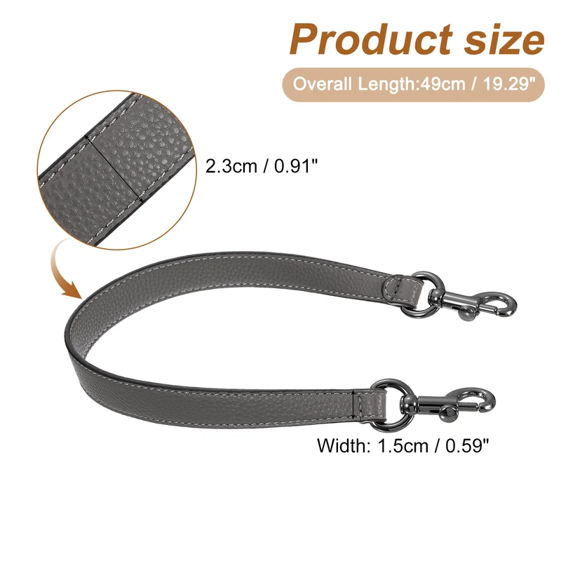 19.29 Inch PU Leather Short Bag Strap with Clasp, Grey, Grey Buckle