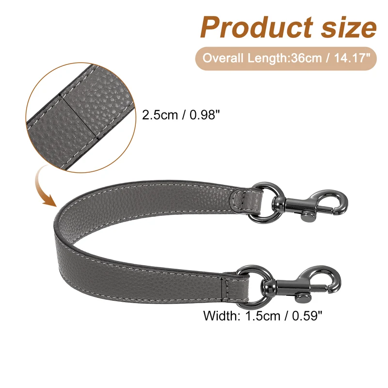 14.17 Inch PU Leather Short Bag Strap with Clasp, Grey, Grey Buckle