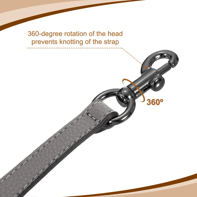14.17 Inch PU Leather Short Bag Strap with Clasp, Grey, Grey Buckle