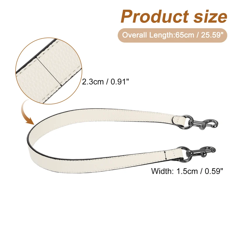 25.59 Inch PU Leather Short Bag Strap with Clasp, Beige, Grey Buckle