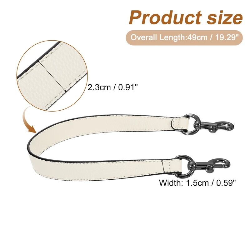 19.29 Inch PU Leather Short Bag Strap with Clasp, Beige, Grey Buckle