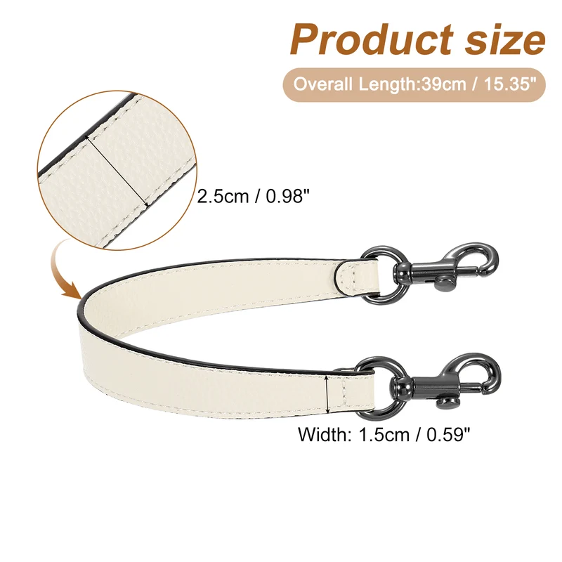 14.17 Inch PU Leather Short Bag Strap with Clasp, Beige, Grey Buckle