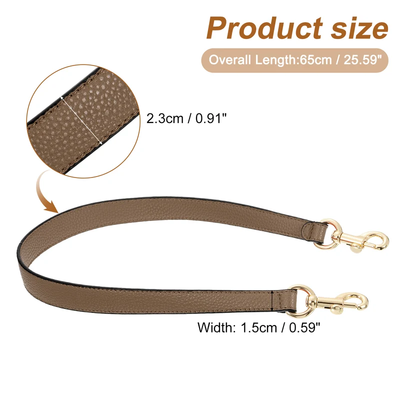 25.59 Inch PU Leather Short Bag Strap with Clasp Dark Khaki Grey Buckle