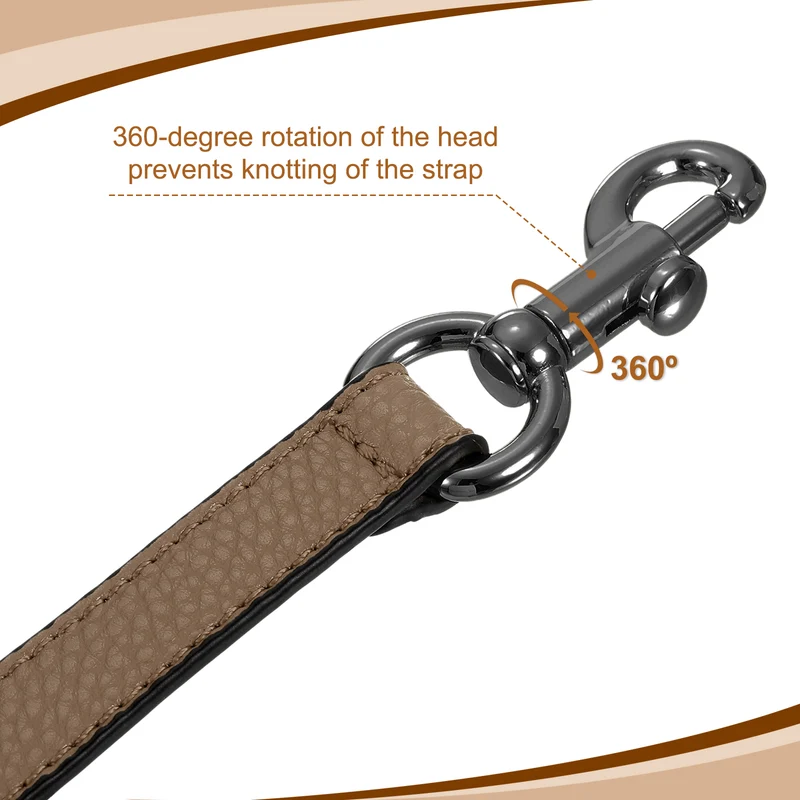 19.29 Inch PU Leather Short Bag Strap with Clasp, Dark Khaki, Grey Buckle