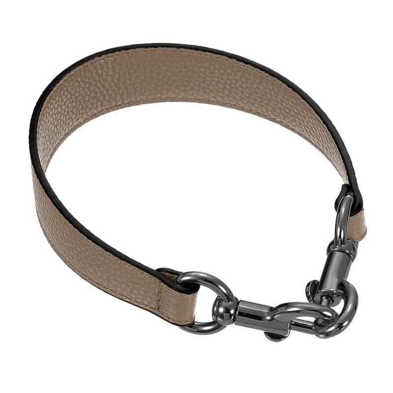 14.17 Inch PU Leather Short Bag Strap with Clasp, Dark Khaki, Grey Buckle