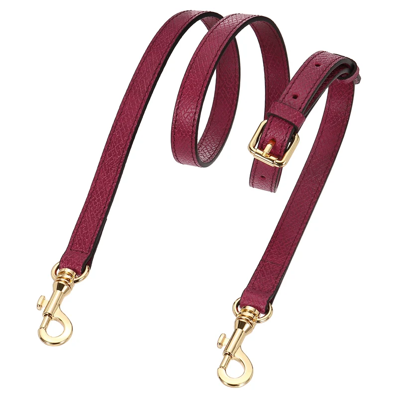 Leather Bag Strap, 37.4"-45.3" Crossbody Straps (Wine Red, Gold Buckle)