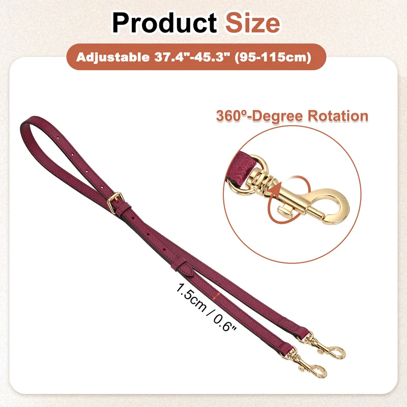 Leather Bag Strap, 37.4"-45.3" Crossbody Straps (Wine Red, Gold Buckle)
